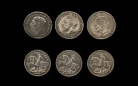 A Small Collection of United Kingdom George V - Rocking Horse Silver Crowns ( 3 ) Dates 1935.