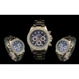 Gentleman's Fashion Stainless Steel Chronograph Wrist Watch ( Copy ) With Blue Dial,