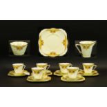 Grafton China, Art Deco Conical Shaped Tea Service "Aston" Primrose Pattern To Include Six Trios,