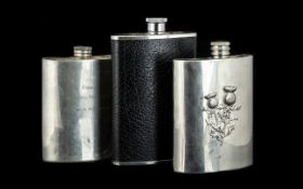 A Collection of Three Hip Flasks comprising Edwin Blyde Celtic Collection pewter hip flask with