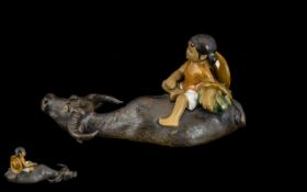 Early 19th Century Chinese Water Buffalo with Girl Figure.