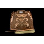 ART NOUVEAU DUST PAN AND BRUSH. Typical Art Nouveau style in copper, 11 inches by 10 inches,