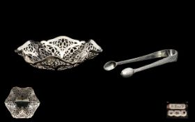 A Fine Silver - Reticulated Fancy Shaped Bon - Bon Dish From 1920. Signed to Base by the Maker.