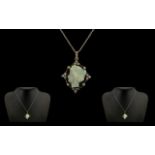 Antique Period 19th Century Stunning Quality Platinum Set Diamond and Carved Opal Pendant with