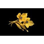 18ct Gold - Nice Quality and Attractive Floral Spray Design Brooch,