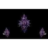 Amethyst Marquise Shape Cluster Ring, deep, rich purple amethysts in marquise and oval cuts, with