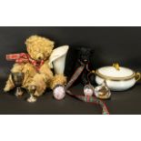 Box of Mixed Collectibles to include a large beige teddy bear 15" tall;