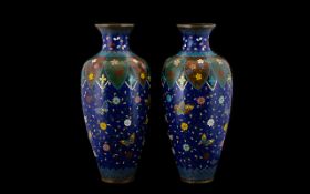 Japanese - Fine Quality Pair of 19th Century Ovoid Shaped Cloisonne Vases,