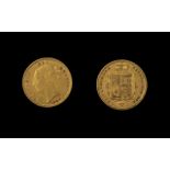 Queen Victoria 22ct Gold Young Head - Shield Back Half Sovereign - Date 1883.