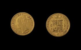 Queen Victoria 22ct Gold Young Head - Shield Back Half Sovereign - Date 1883.