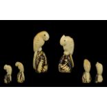 A Novelty Pair of Early 20th Century Carved Ivory Bone Bird Figures of Small Proportions.