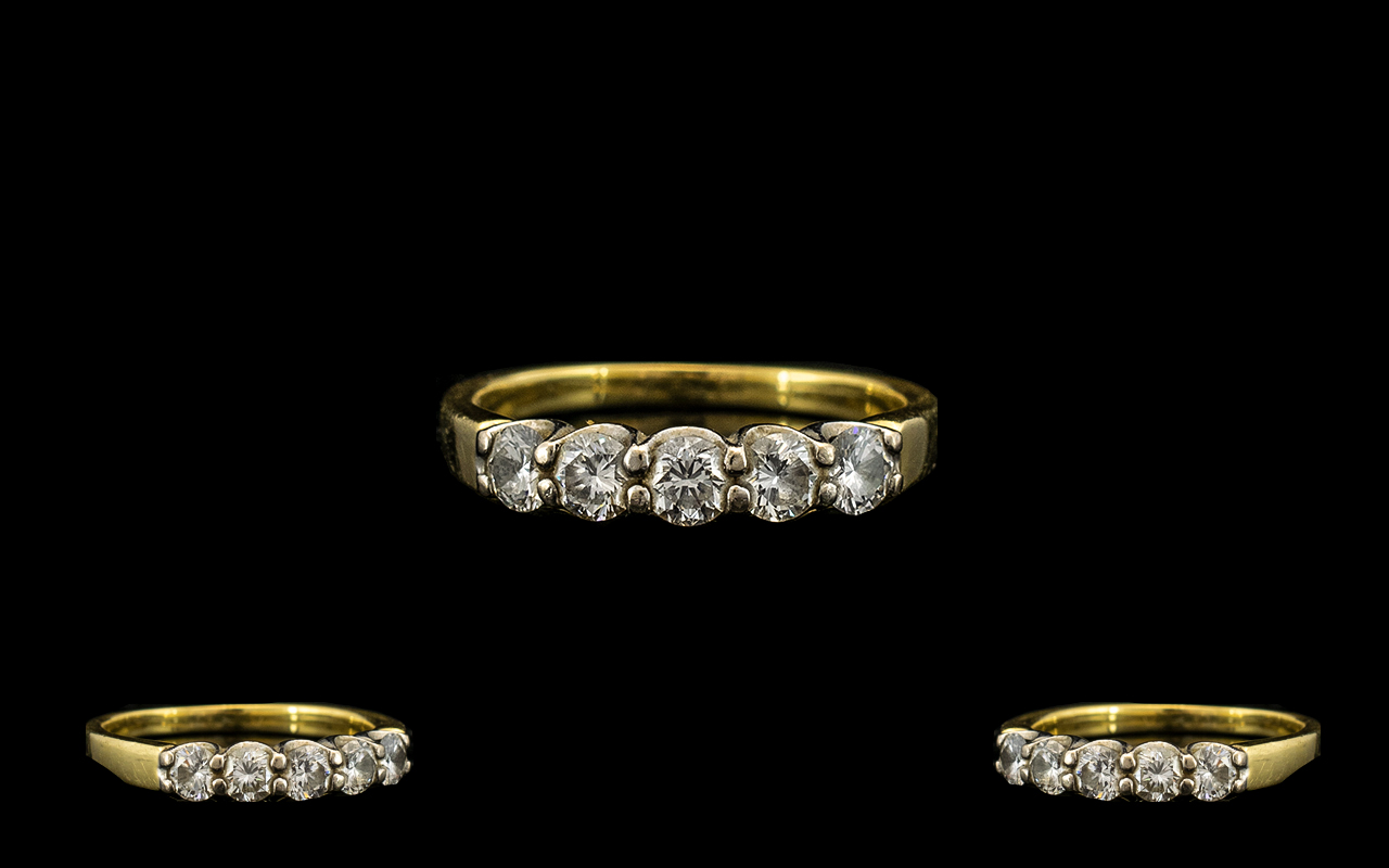 18ct Gold - Attractive 5 Stone Diamond Set Dress Ring,