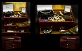 Hinged Jewellery Box with Two Drawers containing a quantity of Costume Jewellery to include paste