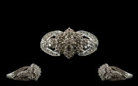 Ladies 9ct White Gold Diamond Set Cluster Ring - marked 9.375. Diamond weight marked to interior 0.