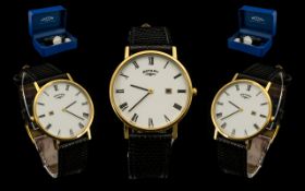 Rotary Slim-fold Gents Electro Gold Plated Date Display Wrist Watch - From the 1990's,
