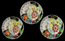 Worcester Flight Barr Barr Superb Quality Set of 3 ' Tobacco Pattern ' Hand Painted Porcelain