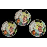 Worcester Flight Barr Barr Superb Quality Set of 3 ' Tobacco Pattern ' Hand Painted Porcelain