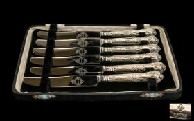 A Boxed Set of Six Silver Handle Fruit Knives. Kings Pattern, Hallmark Sheffield 1962 and Makers H.