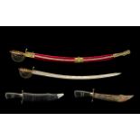 Indian Made Display Purpose Only Sword and Scabbard velvet overlaid scabbard, etched blade.