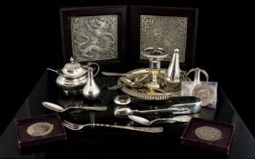 A collection Of Silver Plated Items To include two Danish spill vases, Chamber stick and snuffer,