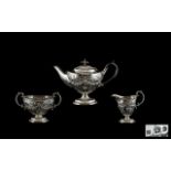 Edwardian - Nice Quality and Pleasing Silver Singles Aladdin Style 3 Piece Tea Service of Excellent