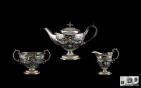 Edwardian - Nice Quality and Pleasing Silver Singles Aladdin Style 3 Piece Tea Service of Excellent