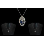 18ct White Gold Ladies - Nice Quality and Attractive Diamond and Sapphire Set Pendant,