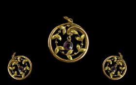 Antique 9ct Gold And Amethyst Set Pendant Necklace Of open,