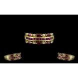 Ladies 9ct Gold Attractive Ruby and Diamond Set Dress Ring, Channel Setting.