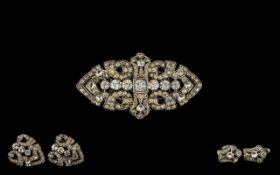 Bridal Jewellery From The 1930's High Quality Silver Paste Set Combined Brooch and Earrings by Ciro.