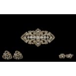 Bridal Jewellery From The 1930's High Quality Silver Paste Set Combined Brooch and Earrings by Ciro.