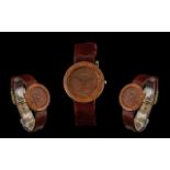 Tissot - Ladies Iconic Mid Size Circular Wood Cased Watch, with Integral Tissot, Leather Strap,