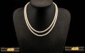 A Ladies Superb Double Strand Cultured Pearl Necklace with 9ct Clasp and Safety Chain From The