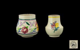 Poole - 1950's Pottery Vases ( 2 ) Each with Floral Images on White Ground,