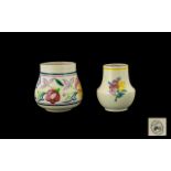 Poole - 1950's Pottery Vases ( 2 ) Each with Floral Images on White Ground,