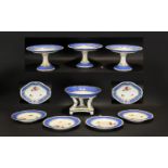 Bloor Derby Painted Porcelain comprising 3 comports, 2 shaped dishes and four plates.
