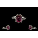14ct White Gold - Attractive Tourmaline and Diamond Set Cluster Ring.