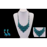 Dark Teal Crystal Statement Necklace and Drop Earrings Set, large, predominantly pear cut,