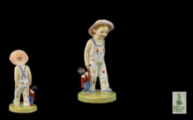 Royal Doulton Hand Painted Early Figure - Patterned White Dungarees, Reg Num 842482. Designer L.