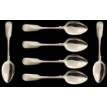 Scottish Mid Victorian Period Set of Six Sterling Silver Teaspoons, Fiddle back Pattern. Hallmark