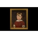 Oil on Canvas Framed Painting of a Young Girl in a Red Dress by W Vizard dated 1884.