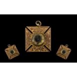 Antique Period 9ct Rose Gold - Ornate Compass / Pendant of Square / Form, Marked 9ct Gold.