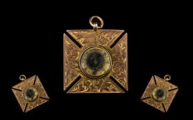 Antique Period 9ct Rose Gold - Ornate Compass / Pendant of Square / Form, Marked 9ct Gold.