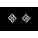 Ladies - Fine Pair of Attractive Art Deco Style 18ct Gold Square Shaped Earrings,