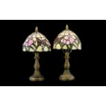 A Pair Of Reproduction Tiffany Style Table Lamps Of small proportion,