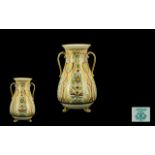 Noritake Twin Handle Footed Vase Of waisted baluster form, turquoise factory stamp to base,