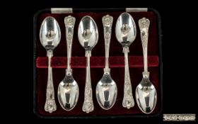 Edward VIII - Boxed Set of Six Kings Pattern Silver Teaspoons. Look Unused. Maker E. Viner.