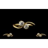 Ladies - Nice Quality 1920's 18ct Gold Two Stone Diamond Set Ring. The Old Round Cut Diamonds of