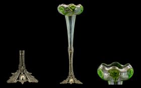 Art Nouveau - Tulip Shaped Superb Silver Plated and Cut Glass Single Epergne Vase Pleasing Design