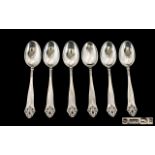 Norwegian - Early 20th Century Set of Six Silver Soup Spoons. c.1920's. Of Pleasing Form and